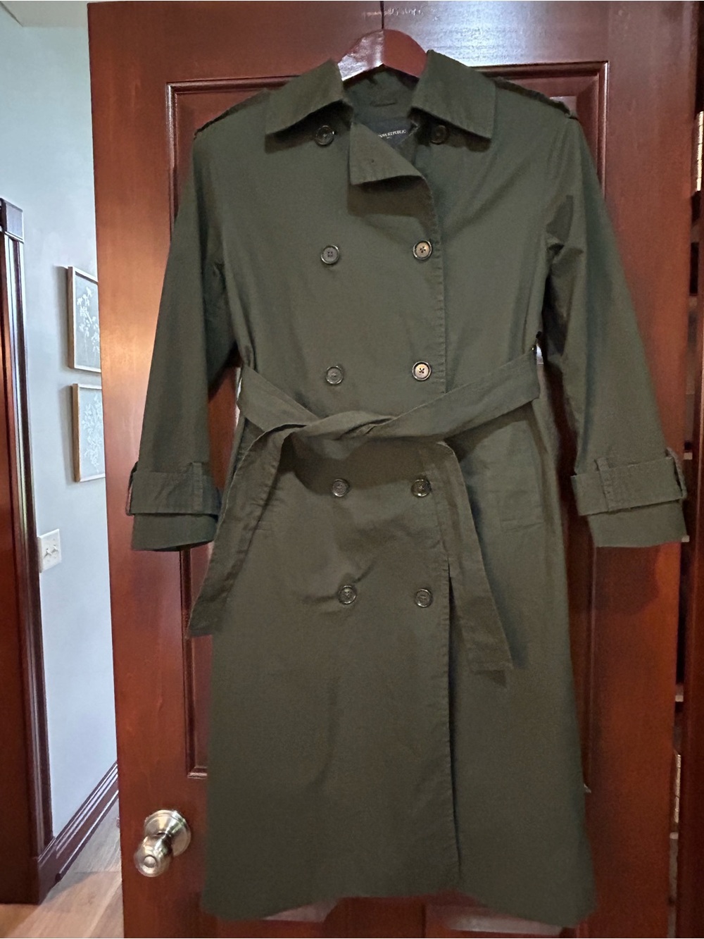 Banana Republic Olive Trench Coat Dress Belted Double Breasted XXS Petite